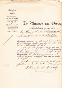 Bericht van Minister van Oorlog over verlenen ereteken aan Jean Albert MG (1867-04-16)